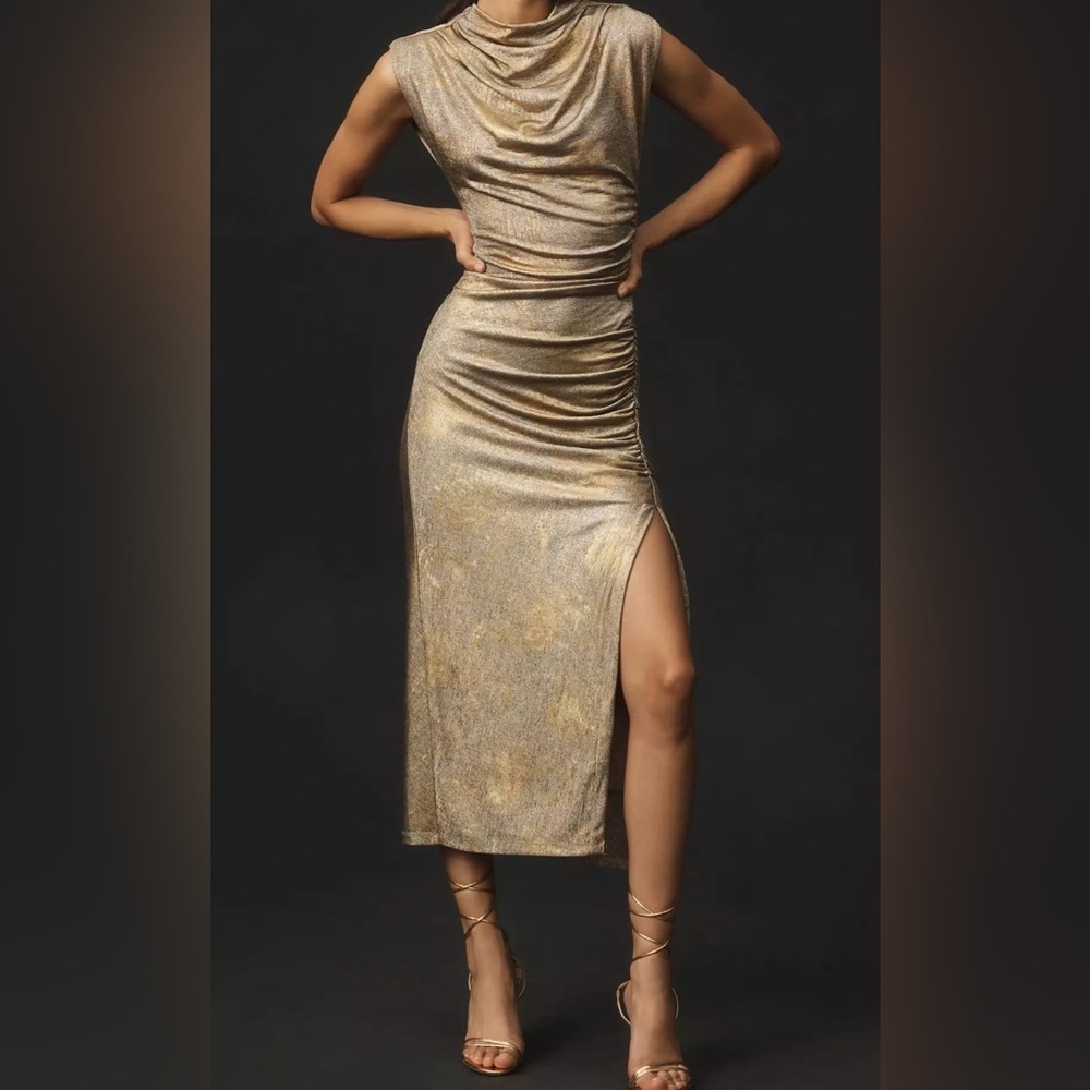 Anthropologie Gold and Charcoal Metallic Knit Top